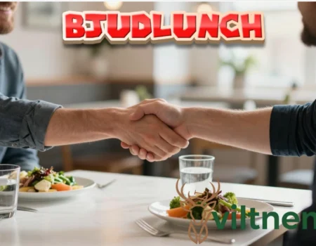 Two professionals shaking hands during a bjudlunch business meeting in a modern Swedish restaurant.
