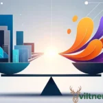 Nimedes framework visualization showing balance between structure and innovation with geometric and organic shapes