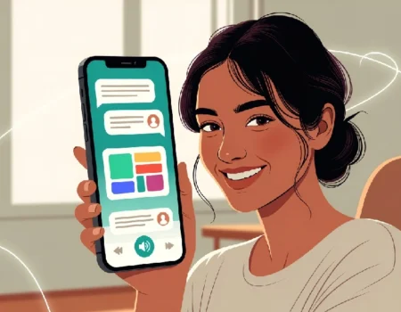 Person using Wachappe app on smartphone for authentic conversations