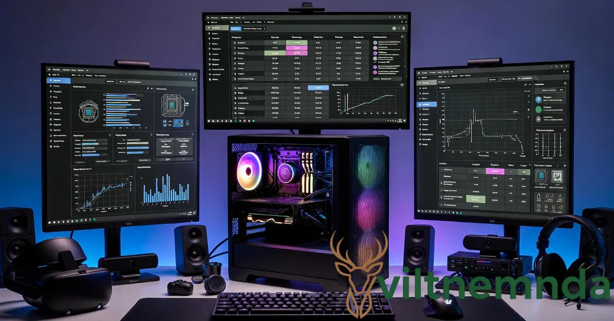 Eurogamersonline gadgets archives displaying gaming hardware reviews and tech specifications on multiple monitors