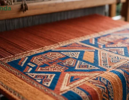 Bardoek traditional handwoven textile with vibrant geometric patterns and natural fibers on artisan loom