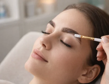 Professional brow lamination treatment in Vancouver salon showing before and after eyebrow styling results