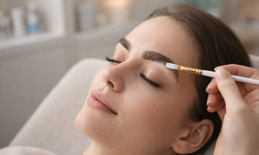 Professional brow lamination treatment in Vancouver salon showing before and after eyebrow styling results