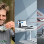 Christopher Mollard UX designer and fencer - split image showing professional designer with headphones, laptop workspace, and competitive fencer in action