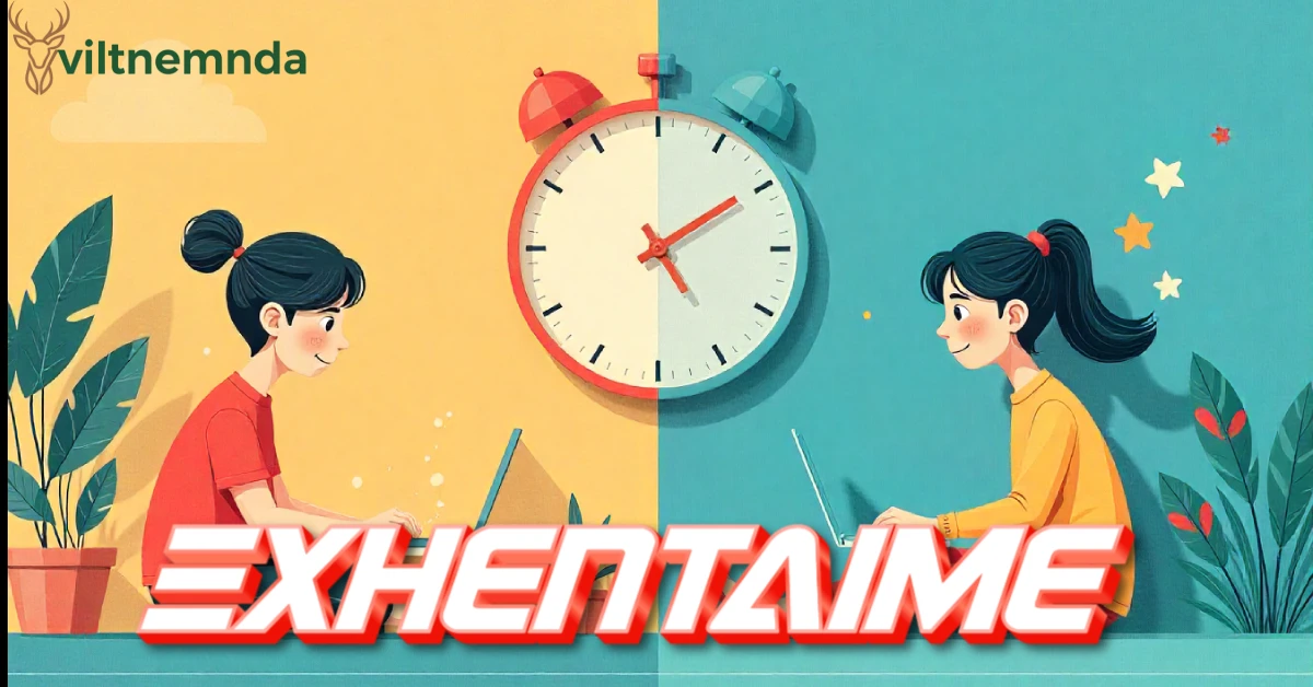 exhentaime time management concept showing work-life balance with productivity and leisure activities