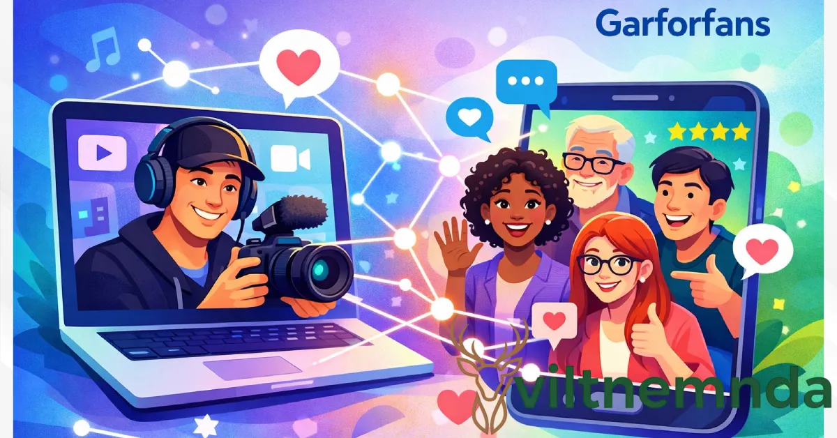 Garforfans community platform showing diverse fans and creators connected through messages and engagement on digital devices