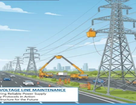 Aerial view of utility maintenance during a planned I-75 power line shutdown.