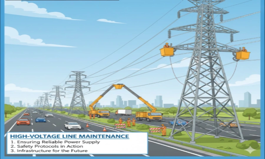 Aerial view of utility maintenance during a planned I-75 power line shutdown.