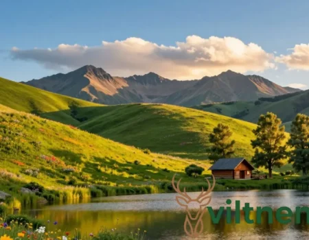 Kotora Melnkalne scenic mountain landscape with lake reflection and rustic cabin in Montenegro countryside