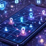 LustMap24 platform interface showing location-based mapping with user connections and privacy features on smartphone display