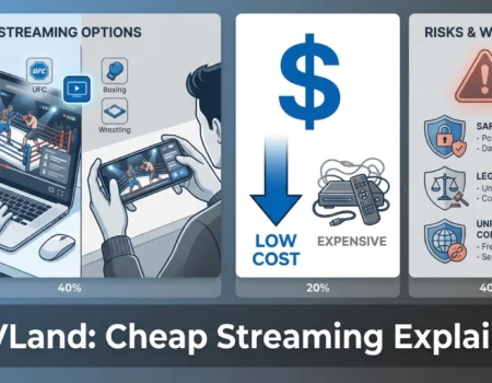 PPVLand streaming platform showing live sports events, pay-per-view cost comparison, and safety warning icons for unauthorized streaming service