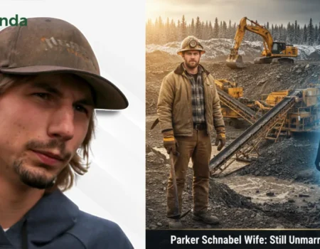 Parker Schnabel wife question - Gold Rush star remains unmarried in 2026 with blue silhouette mystery woman and mining site background