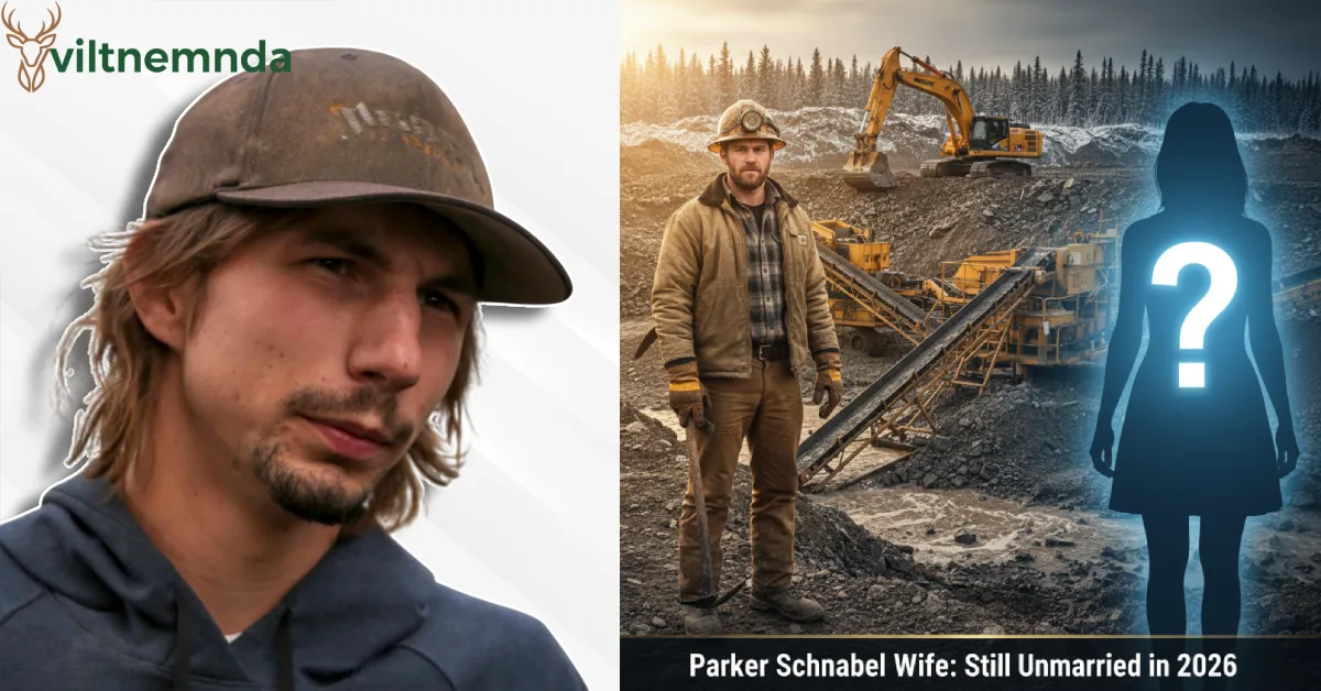 Parker Schnabel wife question - Gold Rush star remains unmarried in 2026 with blue silhouette mystery woman and mining site background