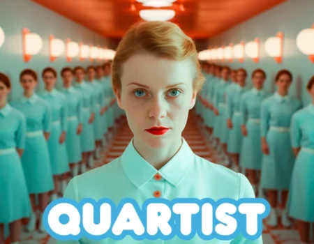 A cinematic illustration representing Quartist identity, showing a central creative figure symbolizing multidisciplinary art, technology, and modern creative philosophy.