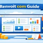 Illustration of a digital dashboard and icons representing tools on Renvoit com platform.
