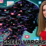 Selena Green Vargas viral internet mystery digital illustration with social media icons, glitch effects, and like notifications representing online fame