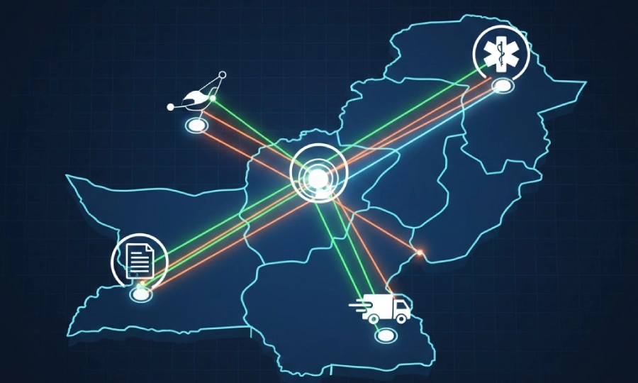 A visual concept for Servicio Inmediato Nacional showing fast-paced government, logistics, and emergency services connected on a digital map.