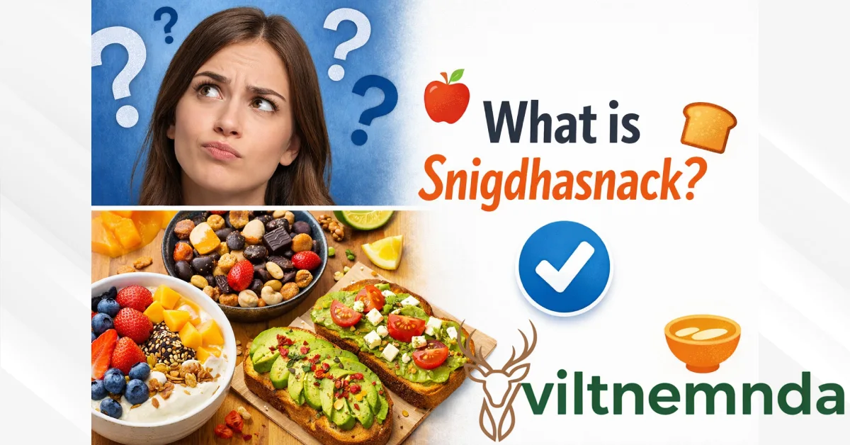 What is Snigdhasnack - visual guide showing question marks and trending snack inspiration content with verification checklist