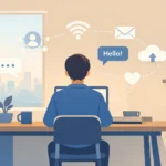 Person working alone at a desk but connected online, representing the Solo Et concept.