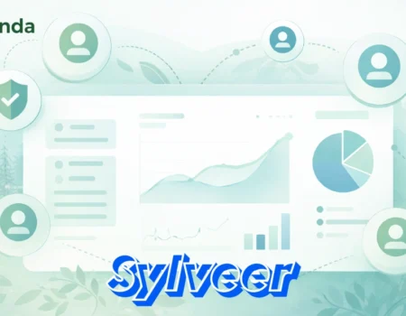 Sylveer digital platform interface showing minimalist design with security features and collaboration tools for creative professionals