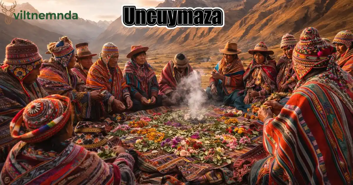 Indigenous Andean community performing uncuymaza ceremony with traditional offerings to Pachamama in Peru highlands