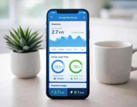 Wattip smart energy monitor app showing real-time electricity usage tracking on mobile device