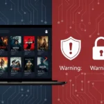Banflix streaming platform interface with security warning symbols showing safety risks