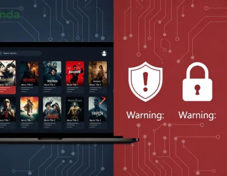 Banflix streaming platform interface with security warning symbols showing safety risks