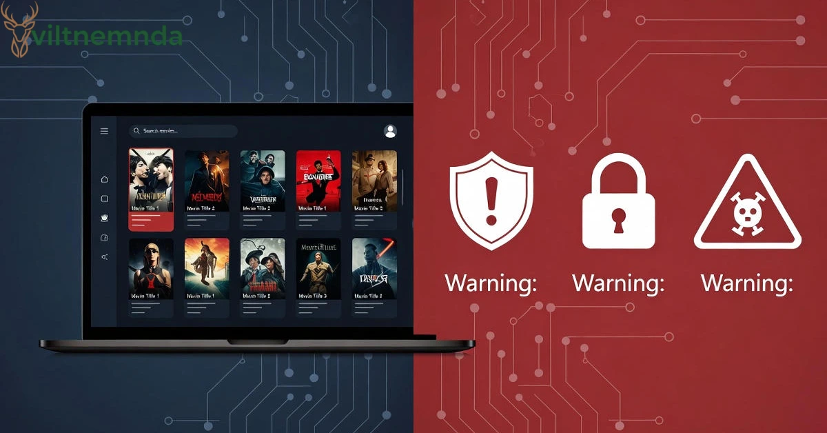 Banflix streaming platform interface with security warning symbols showing safety risks