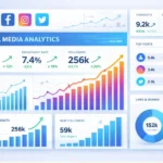 bouncemediagroupcom social stat dashboard showing social media analytics with engagement rate, total reach, follower growth metrics and performance graphs