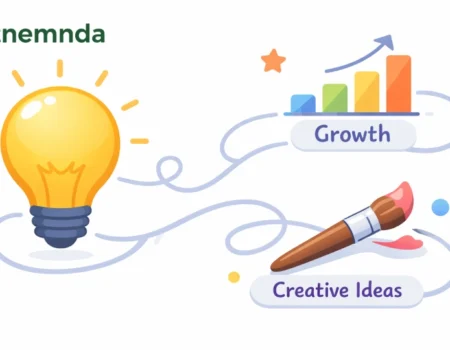 Illustration showing the cñims platform connecting creative ideas with data analytics.