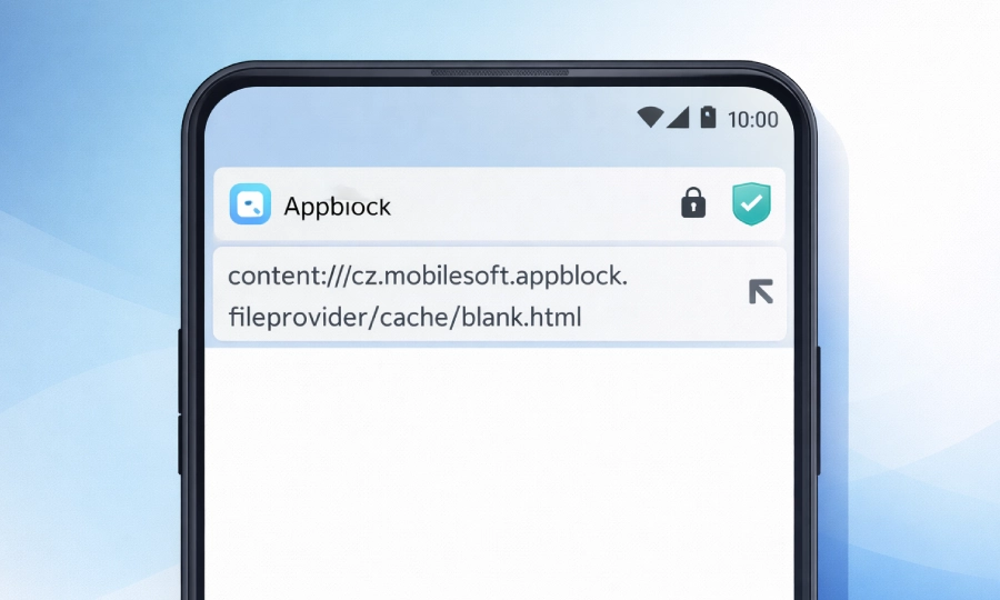 AppBlock content URI showing cache blank.html path on Android browser address bar