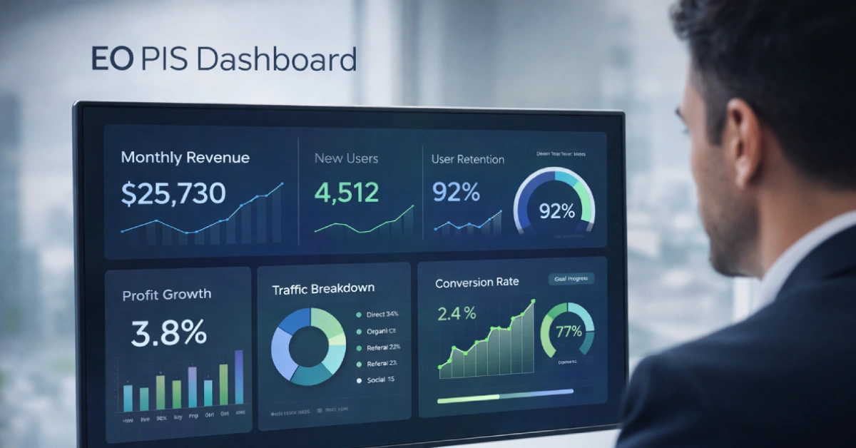EO PIS performance dashboard showing real-time KPIs, financial metrics, and exception alerts for accelerated period-end close cycles
