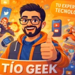 Geekzilla tio geek platform logo with tech gadgets, gaming controllers, and Spanish language content for Latin American tech enthusiasts