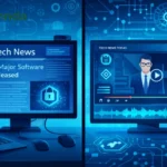 Innovation news dualmedia multimedia journalism platform showing dual-format content delivery with AI technology and blockchain verification dashboard