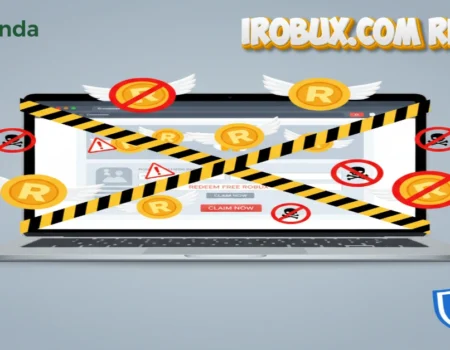 irobux.com redeem scam warning showing fake Robux website with security alerts and account protection tips