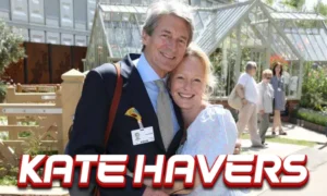 Kate Havers smiling with Nigel Havers at a family event, showing the warm relationship between the TV producer and her famous actor father