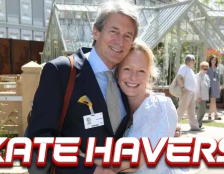 Kate Havers smiling with Nigel Havers at a family event, showing the warm relationship between the TV producer and her famous actor father