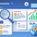 Keyword optimization by garage2global strategy showing SEO research tools and ranking improvement techniques on digital dashboard