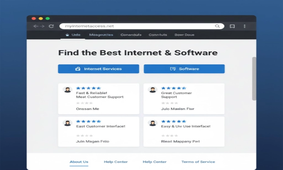 Screenshot of the myinternetaccesss.net website interface showing user reviews and ratings.