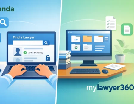 mylawyer360 platform interface showing lawyer-client matching and practice management tools for legal services