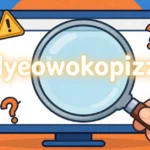 Magnifying glass examining the origin of dyeowokopizz term on computer screen showing internet fabrication and content farm tactics