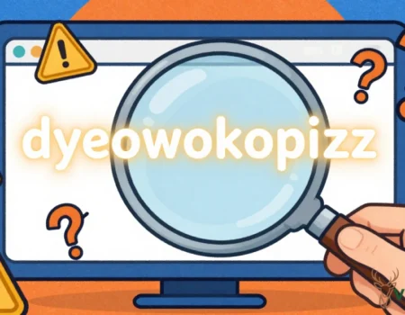 Magnifying glass examining the origin of dyeowokopizz term on computer screen showing internet fabrication and content farm tactics