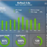 refixs2.5.8a system optimization software interface showing performance diagnostics and cleanup tools for computer maintenance