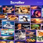 Scrolller visual Reddit browser interface showing infinite scroll gallery with images and videos from subreddits