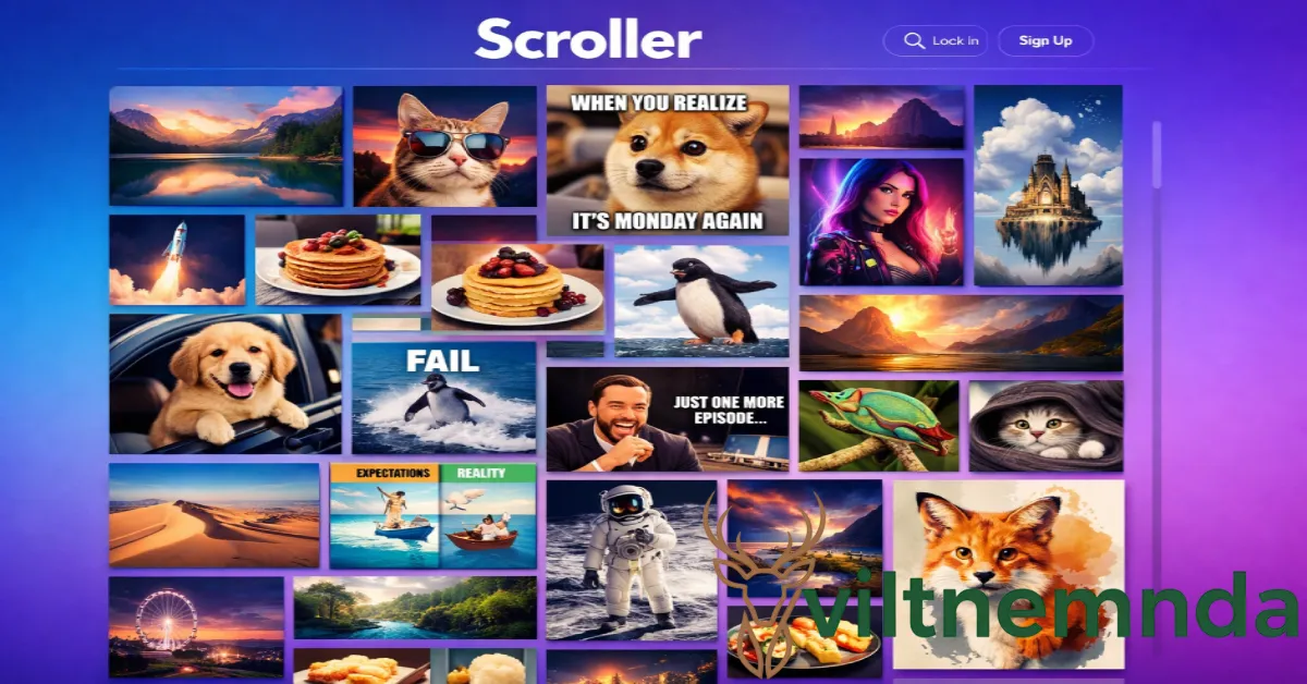 Scrolller visual Reddit browser interface showing infinite scroll gallery with images and videos from subreddits