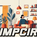 Simpciry minimalist living room illustration with person relaxing on couch surrounded by plants and neutral decor