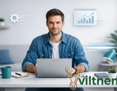 Freelancer working independently at desk using solo ET productivity tools and technology