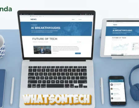 WhatsOnTech platform interface showing technology news, software reviews, and digital resources for tech enthusiasts