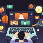 Person streaming live sports online on a laptop while browsing Buffstream on a dark-themed website interface